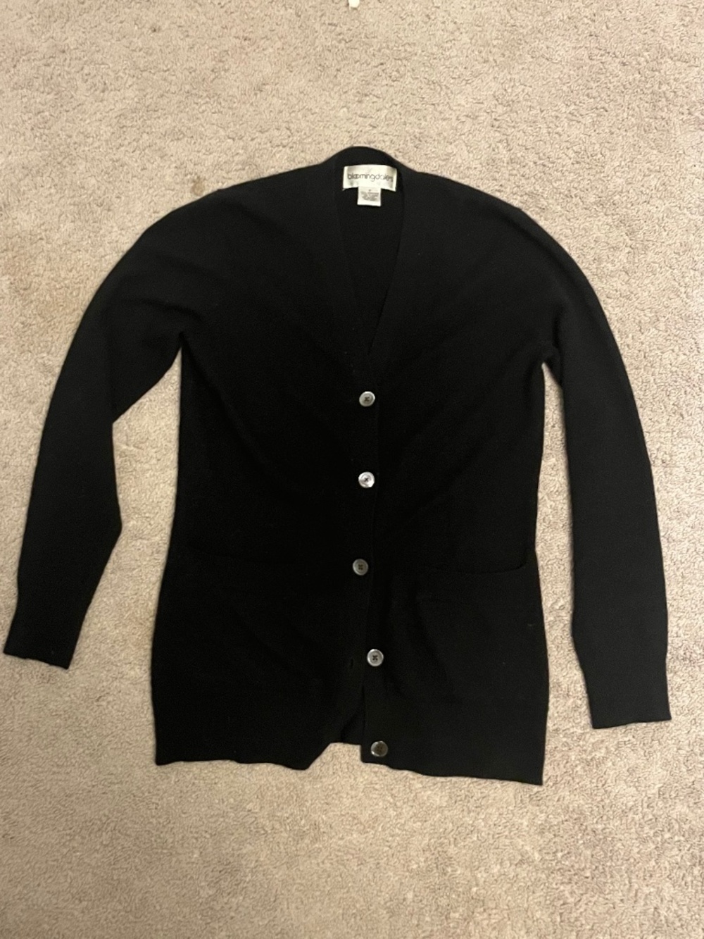 Bloomingdales 100% Cashmere Black V Neck Cardigan Sweater